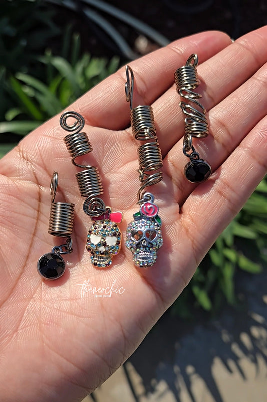 Gunmetal Skull Candy Loc Jewelry Set - 4 Pieces (7mm Coil)