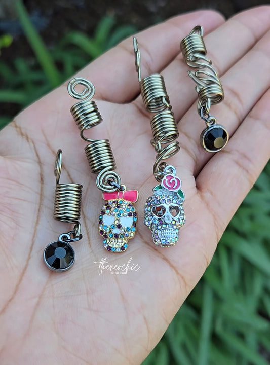 Gunmetal Skull Candy Loc Jewelry Set - 4 Pieces (7mm Coil)